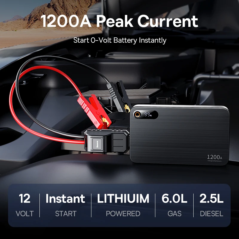 Baseus 1200A Jump Starter Portable Car Starting Booster 12000mAh Emergency Car Jump Starter Power Bank for Car Battery Starting