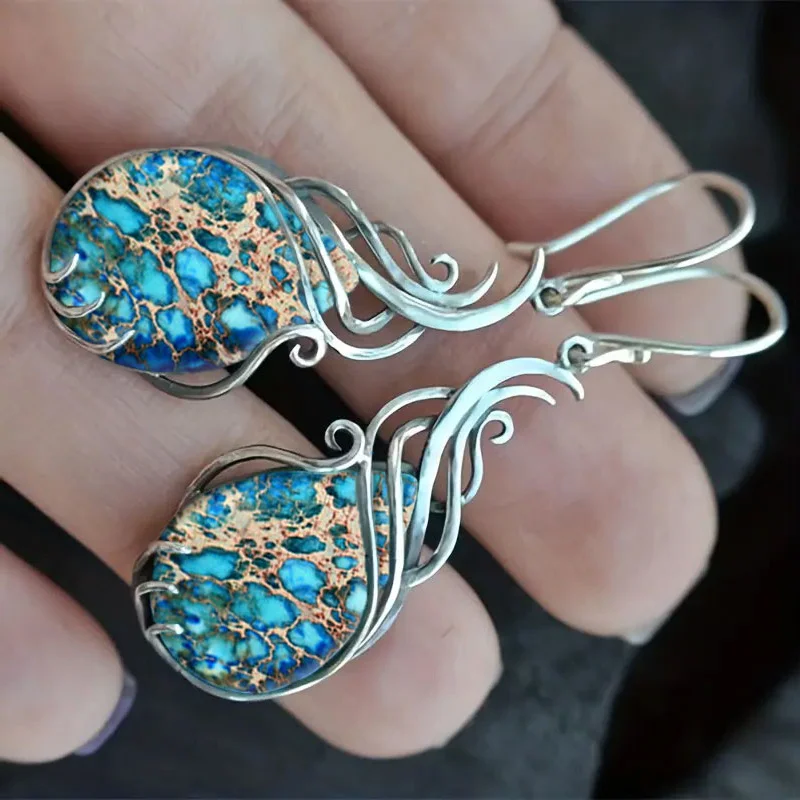 Pendientes Vintage de 2 piezas para mujer, joyería bohemia de imitación turquesa, regalo de aniversario de cumpleaños para amantes