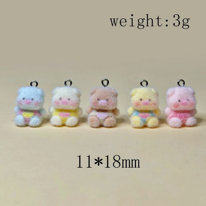 

20pcs 3D Flocking Resin Cute Colorful Pig Cartoon Animal Charms For Keychain Necklace Earnings Making DIY Jewelry Accessories