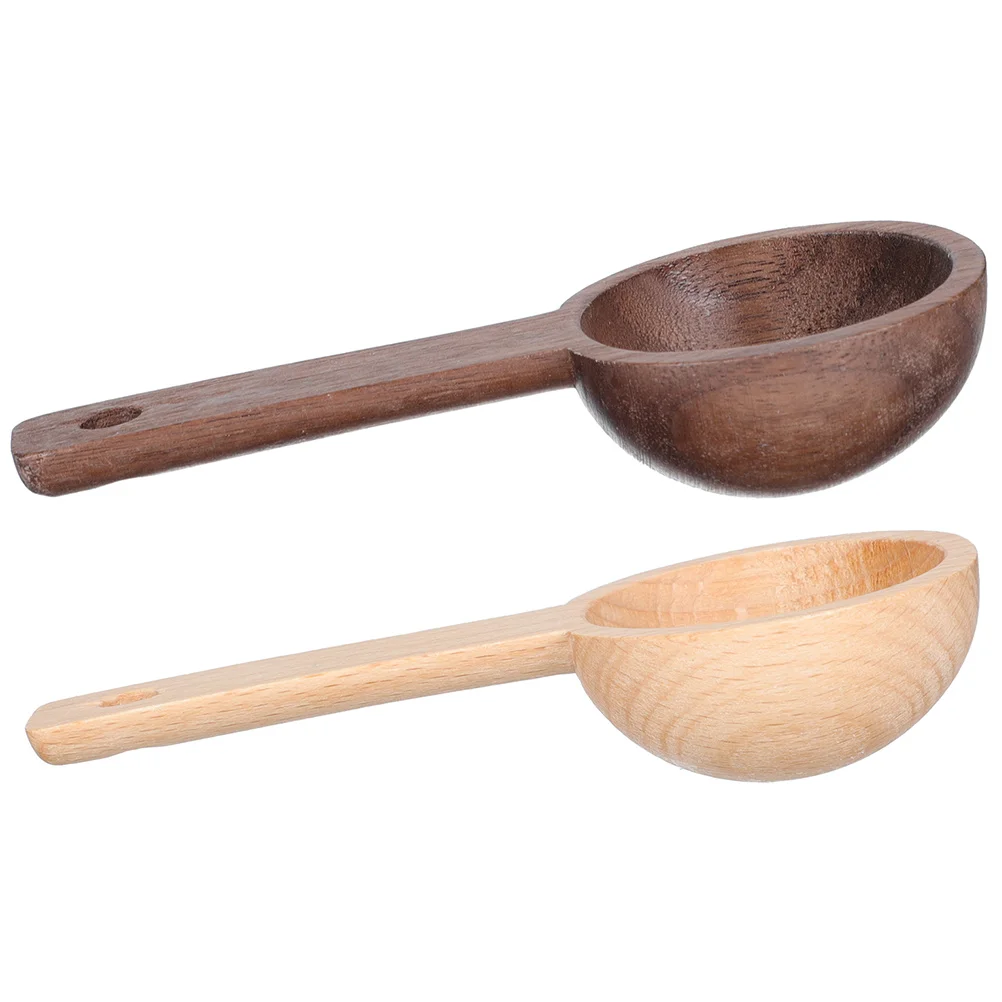 2 Pcs Cute Measuring Cups Coffee Bean Spoon Teaspoon Wooden Scoop Concentrate Cold Brew