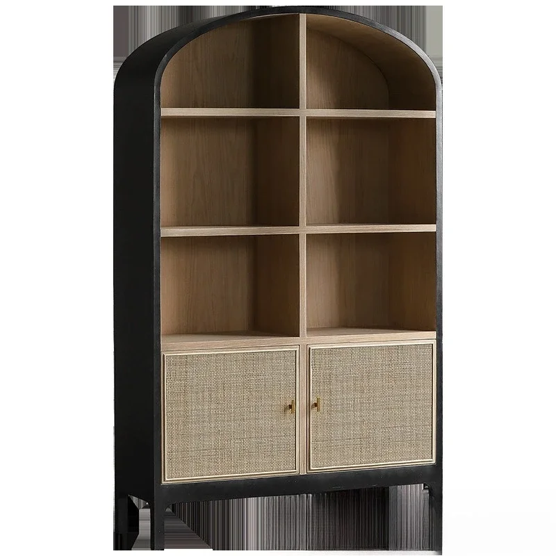 

Solid wood braided rattan bookcase Modern simple ash wood wine cabinet B & B wind vertical cabinet Decorative display cabinet