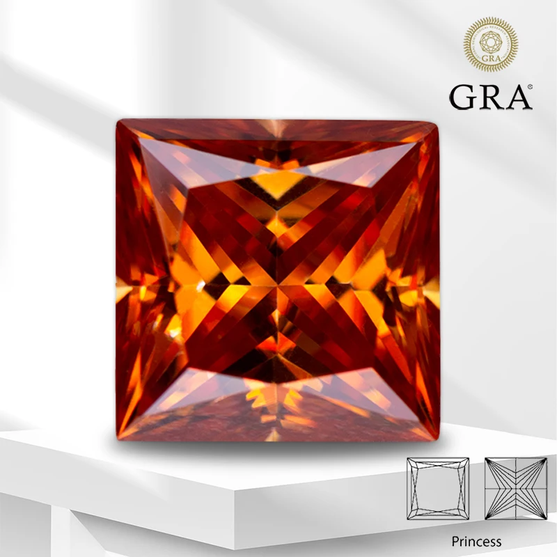 

Moissanite Lab Diamond Orange Color Princess Cut with GRA Certificate Advanced Jewelry Making Materials jewelry for woman