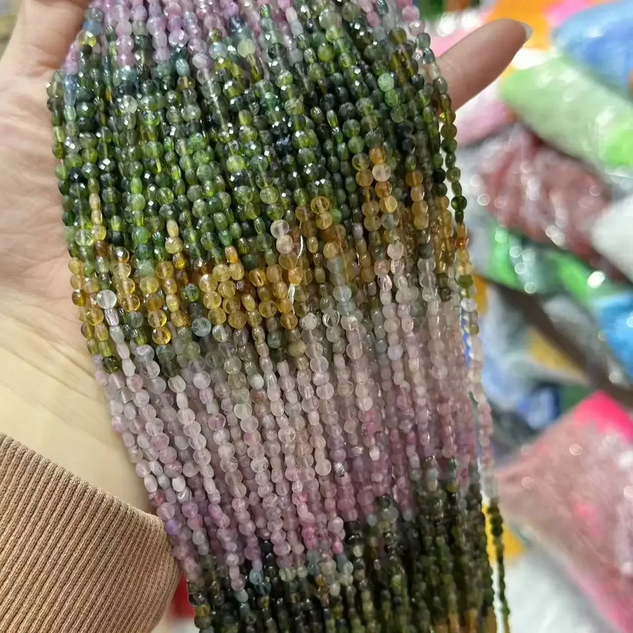 

Natural Colorful Tourmaline Faceted Coin Beads Making DIY Bracelet Necklace for Jewelry For Woman Making Accessories Wholesale