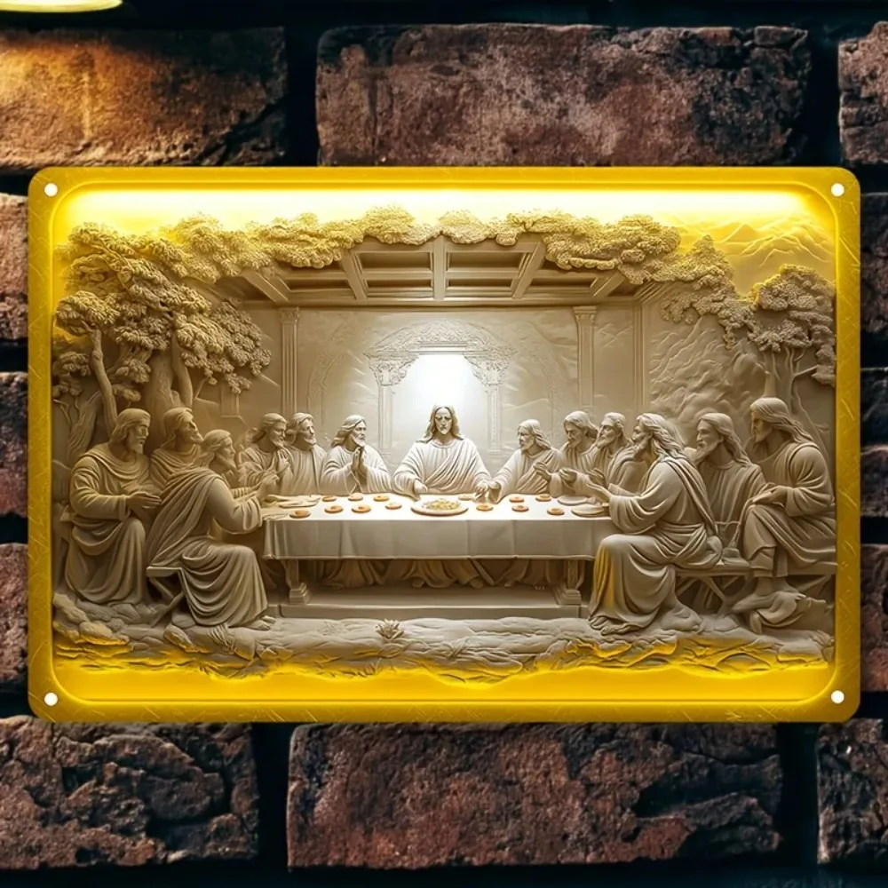 2D ChristianLastSupper 1 Stück Vintage Last Supper Metallschild – Aluminium-Wandkunst, religiöses Thema Zuhause/Schlafzimmer/Garten/Bar-Dekoration