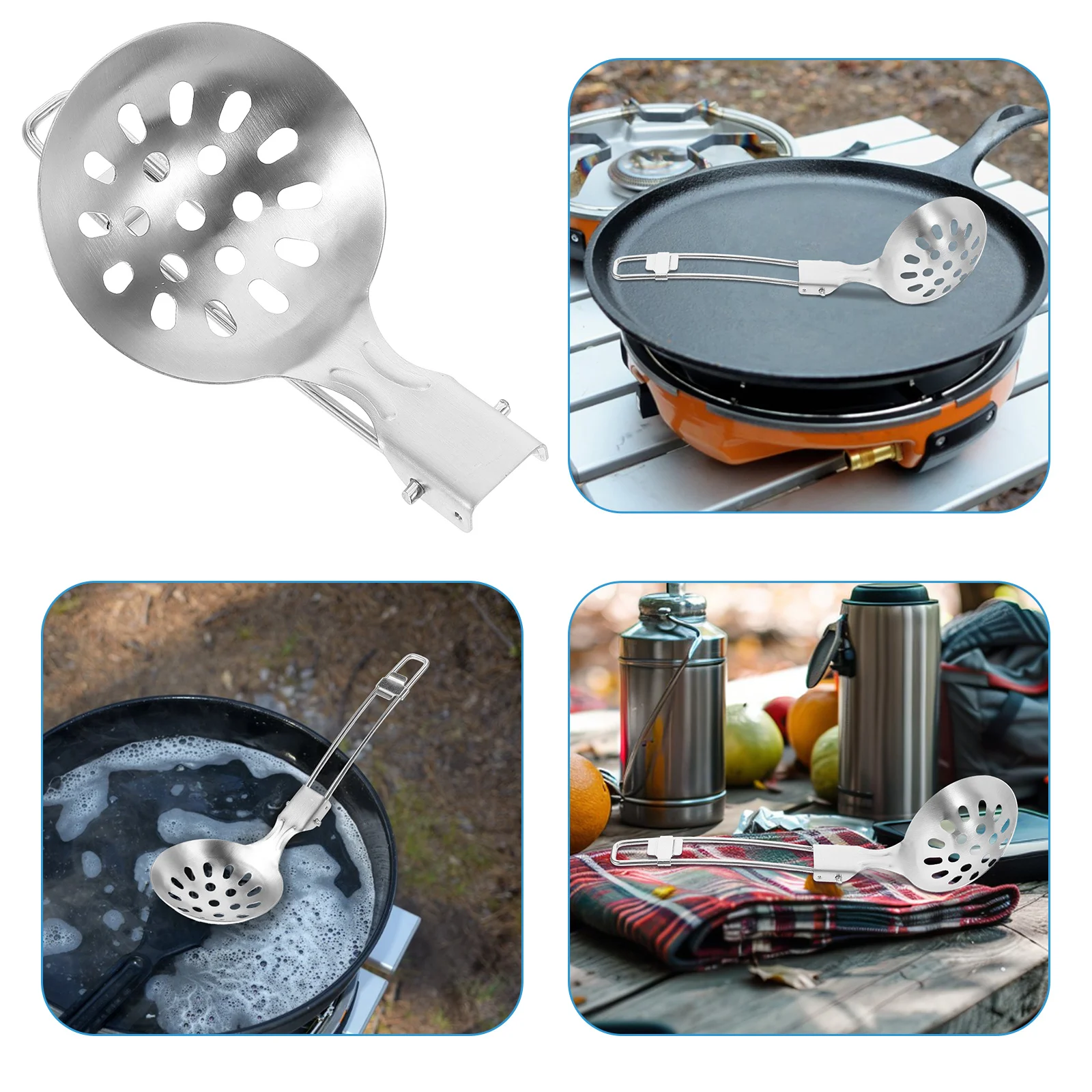 

Stainless Steel Foldable Spoon Outdoor Camping Utensils Folding Slotted Spoon Travel Backpacking Hiking Multi-Functional Tool