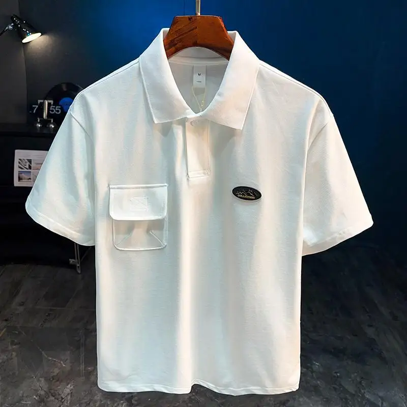 

2025 Summer New Short sleeved T-shirt Men's Solid Color Collar Half Sleeve Top Casual Versatile Polo
