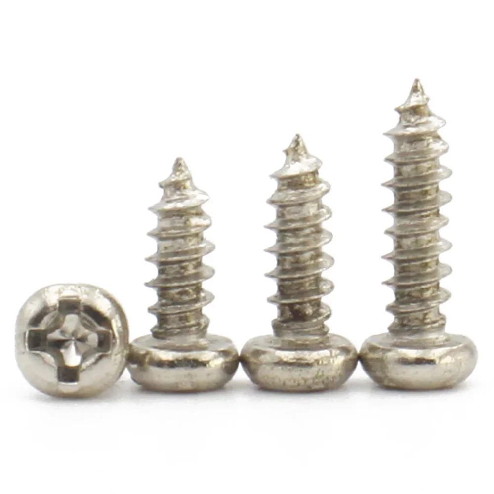 100pcs Nickel-Plated Carbon Steel M1 M1.2 M1.4 M1.7 M2 M3 M4 M5 Cross Recessed Round Head Self-Tapping Screw