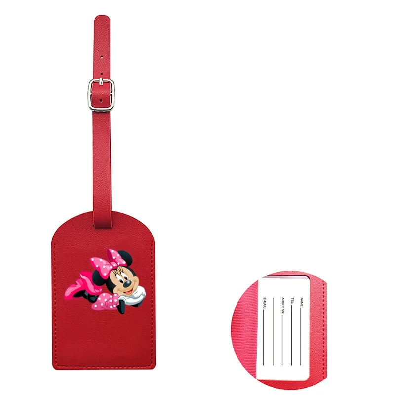 Disney Mickey Minnie Mouse Custom Identifier Luggage Tag Travel Pu Leather Tags Accessorie Suitcase Boarding Baggage Tags Card