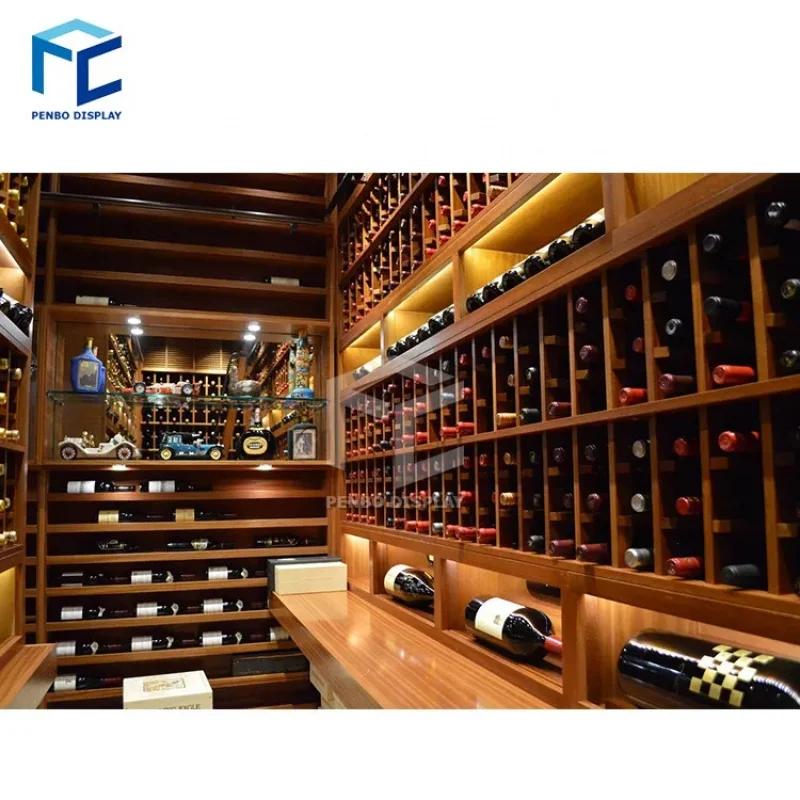 custom.Customized Supermarket Retails Store Wine Cellar Restaurant Wood Wine Shelves Display Whisky Liquor Display Shelf Cabinet