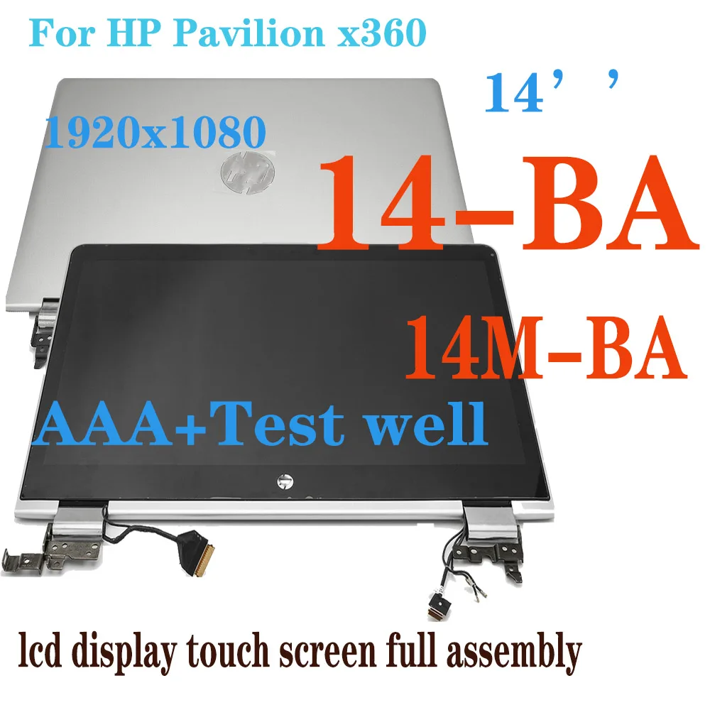 Aaaa + 14 polegada lcd para hp pavilion x360 14-ba 14m-ba display lcd de toque digitador da tela conjunto completo superior hlaf