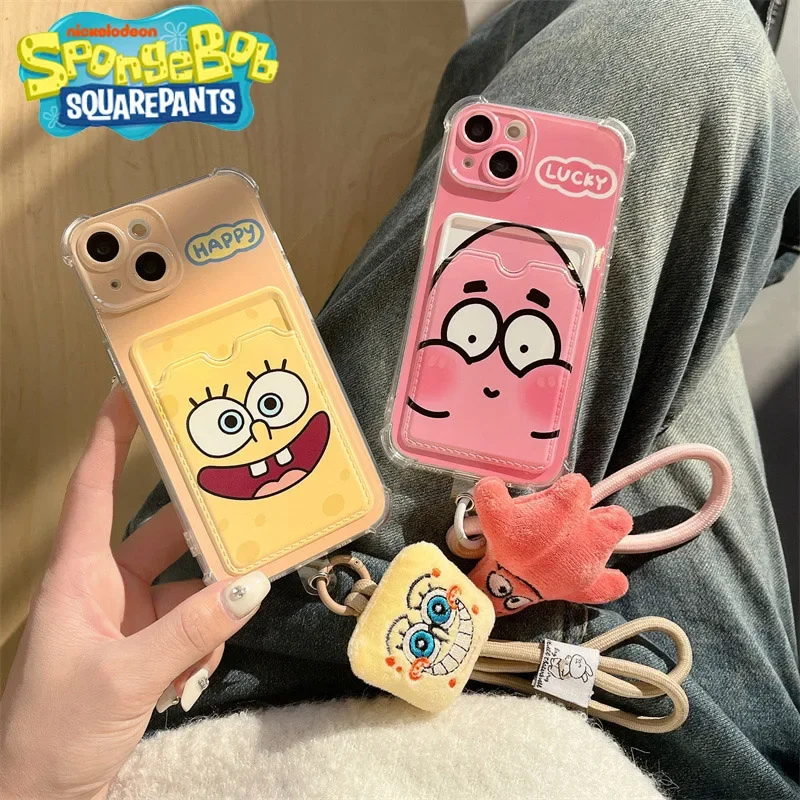 SpongeBob Patrick Star Case for IPhone 15 11 12 Pro Max Strap Lanyard Case for IPhone 15promax 14pro 13 12 11 Promax Case Cover