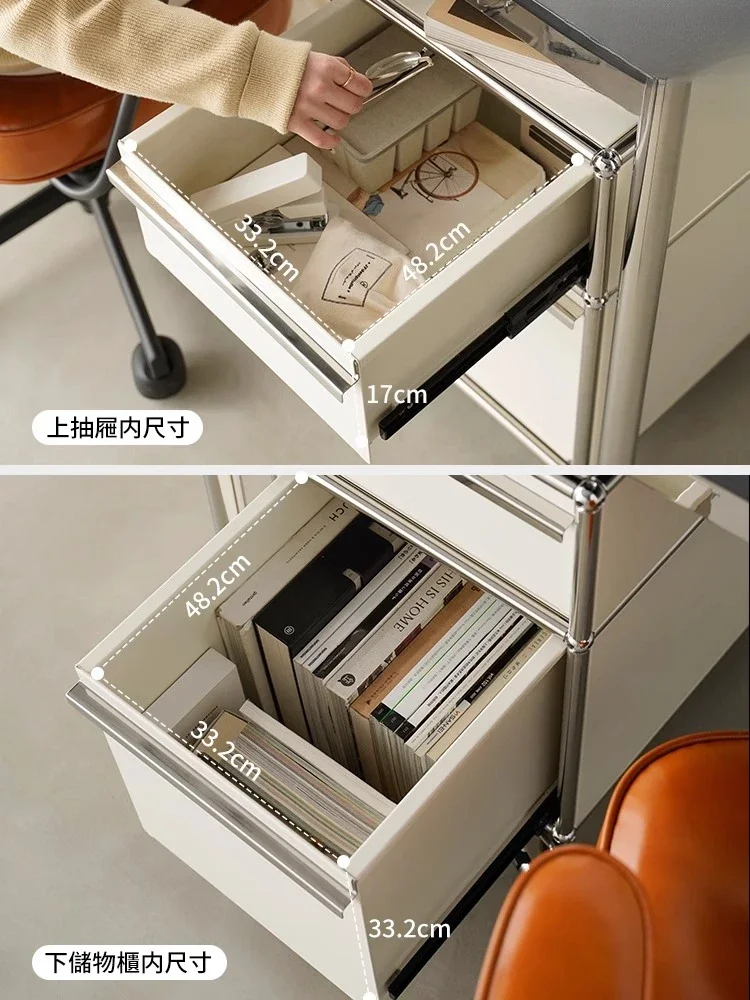Medieval Office Stainless Steel Mobile Drawer Cabinet Modern Simple Storage Bedside Table