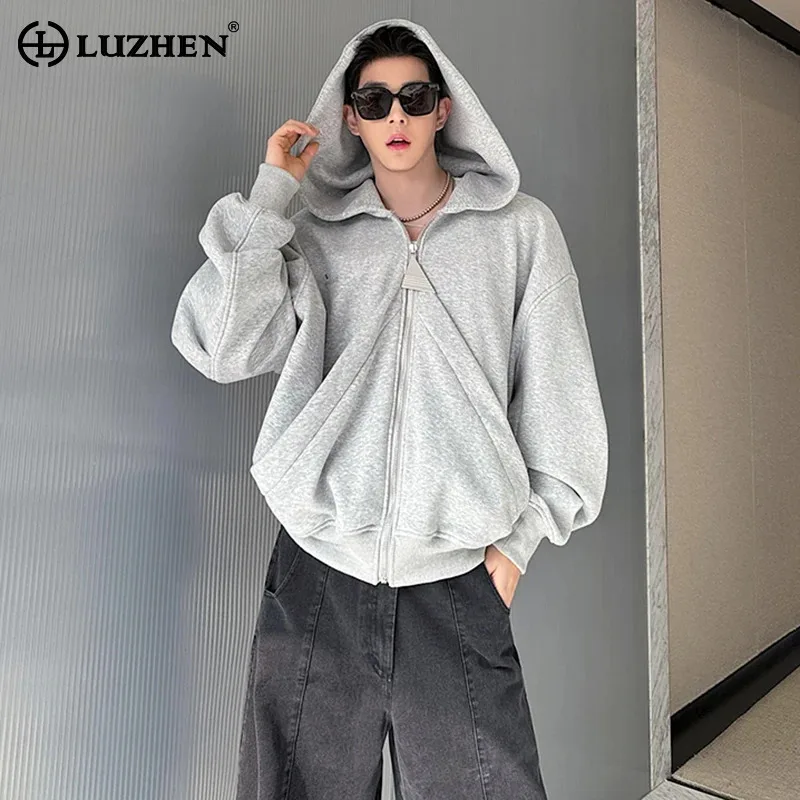 

LUZHEN Personality Splicing Solid Color Design Fashion Hooded Sweatshirt Korean Men's Street Casual High Quality Jackets LZ5119