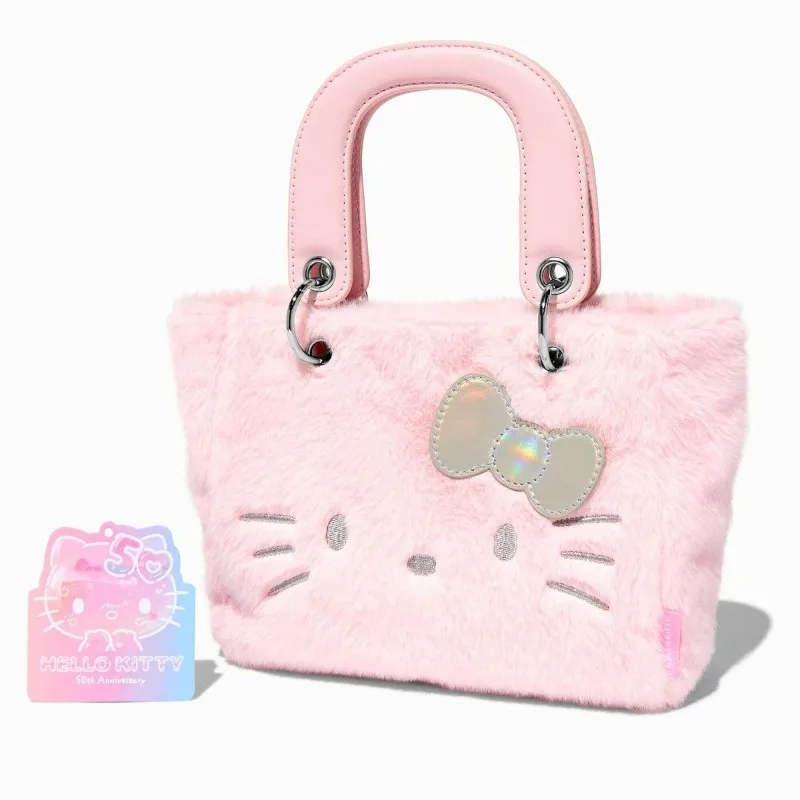 

MINISO Bag Hello Kitty Anime Peripheral Cute Embroidery Zipper Style Cosmetic Bag Plush Pink Handbag Gift Cartoon Fashion Sweet