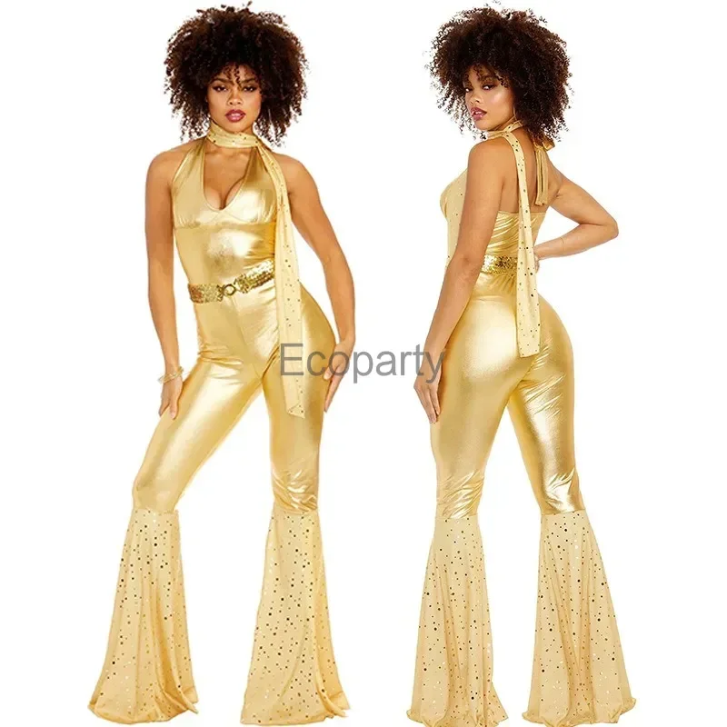 Women Sexy 70\'S Rock Disco Hippies Cosplay Costume Adult Halloween 80\'s Hippies Dance Outfits Carnival Party Performance Costume