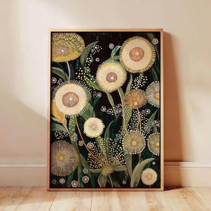 1pc frameless Canvas Painting Dandelion Wall Art Canvas Print Green Art Wall Yayou Kusama Inspired Floral Art for Living Room