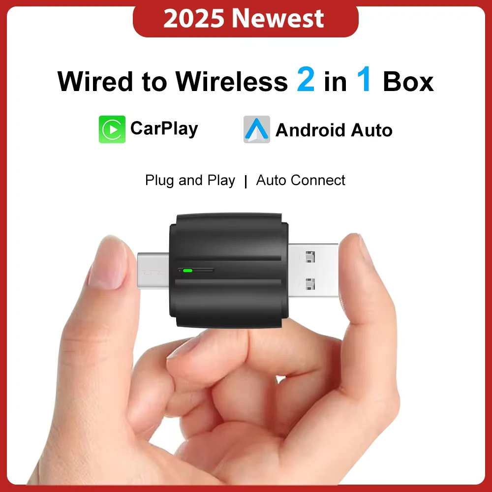 XUDA  2025 2 in1 Dual Interface Wireless CarPlay/Android Auto Wireless Adapter Smart Mini Box Plug Fast Connect Universal