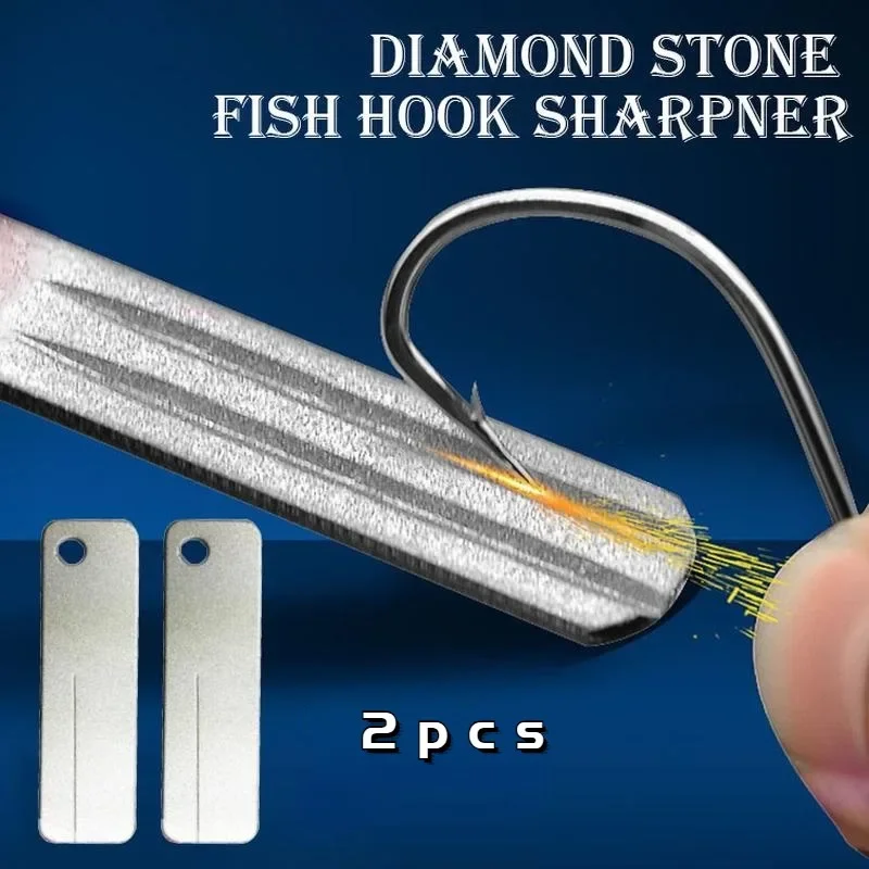 2PCS Fishing Hook Sharpener Portable Diamond Stone Fish Hook Sharpen Tools Knife Keychain for Outdoor Fishing Accessories
