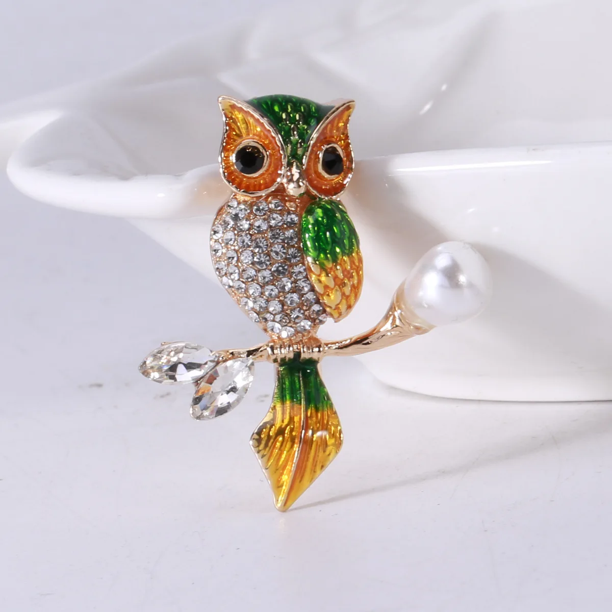 

Fashion Rhinestone Pearl Owl Brooch For Women Men Clothing Classic Enamel Bird Animal Brooches Office Party Accessories Jewelry