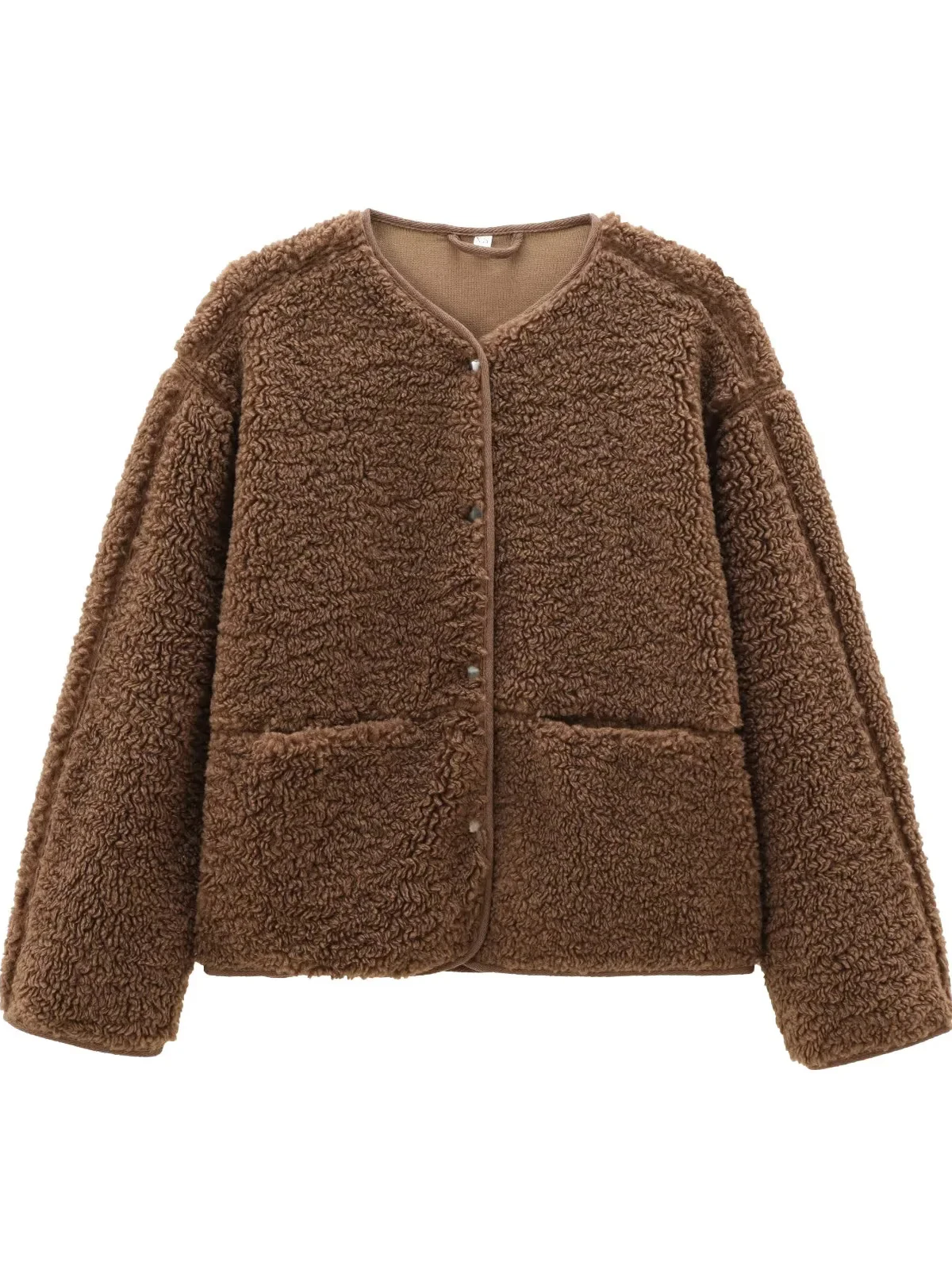 Warm Teddy Fce Jaet Women's Loose round Ne Single Button ort Cardigan Outerwear Versatile Sli European Sle