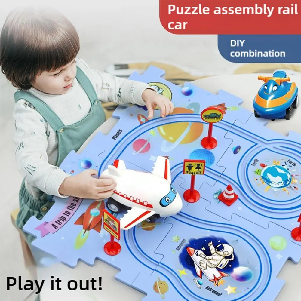 DIY Puzzle Track Car Children's Toy Car Mini Track City Scene Building Assembly Educational Toys Creative Car Exquisite Gifts In