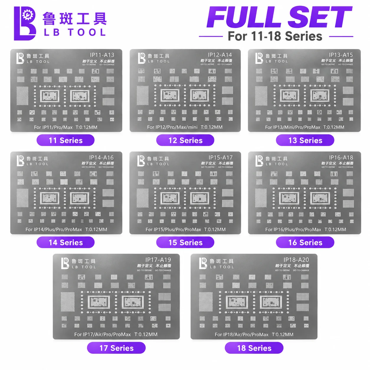 LB TOOL Solder Paste Stencil for iPhone 11 12 13 14 15 16 17 18 Pro Max BGA Reballing Motherboard Repair Tool