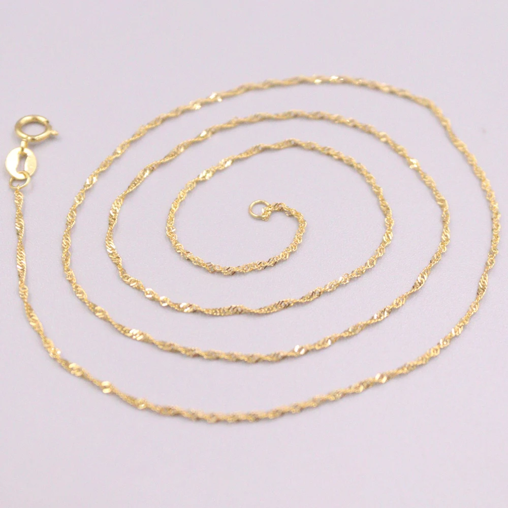 Pure Solid 18K Yellow Gold Thin Twist Singapore Chain Women Necklace 18