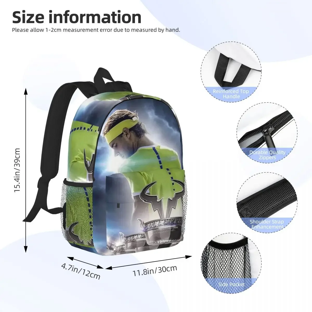 Art Rafael Nadal Backpacks Teenager Bookbag Cartoon Students School Bags Travel Rucksack Shoulder Bag Large Capacity