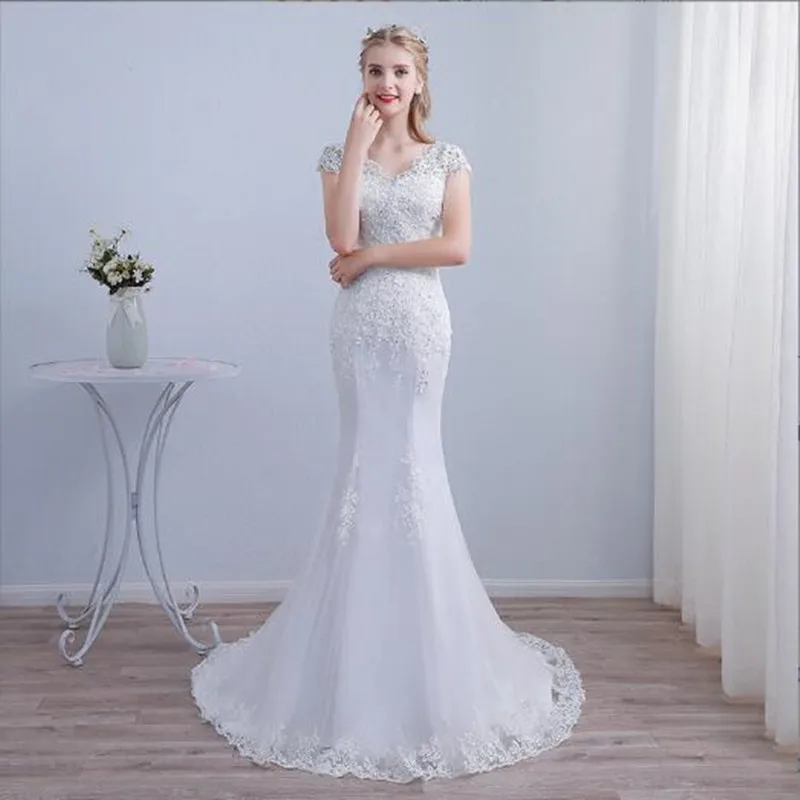 

Luxury Sequines Mermaid Wedding Dresses V-Neck Beading Bride Gown Robe De Mariée Lace Appliques Court Train Vestidos De Novia