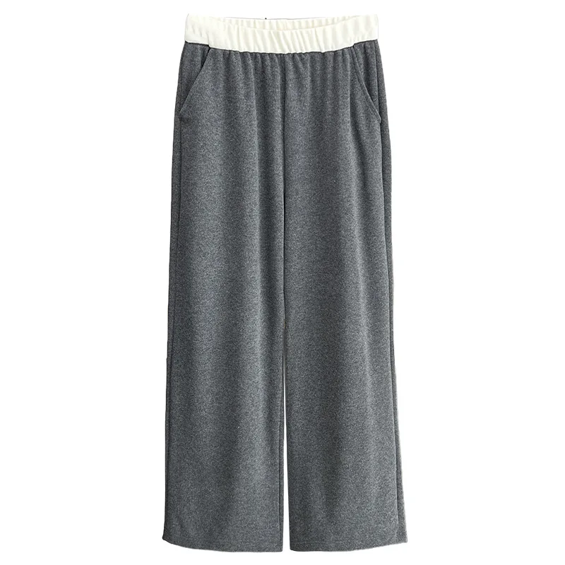 حجم كبير المرأة السراويل الساق المستقيمة الخريف عارضة اللون حجب هايت الخصر واسعة الساق السراويل 387