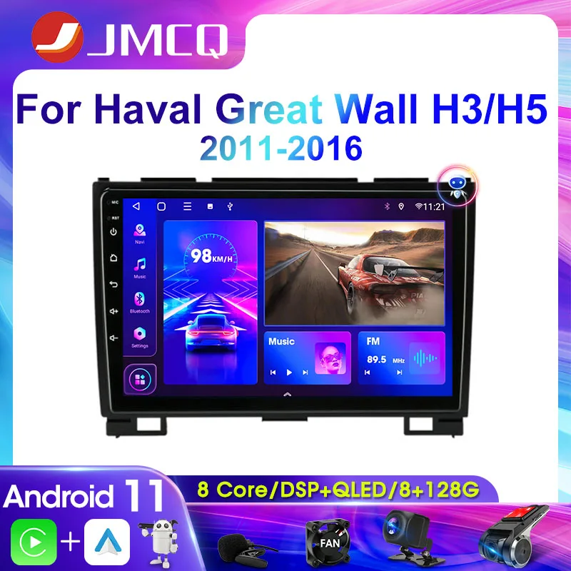 

JMCQ 9" 2 Din Android 11 Car Radio Multimedia Video Player For Haval Great Wall H3 H5 2011 - 2016 Navigation 4G+WIFI GPS Carplay