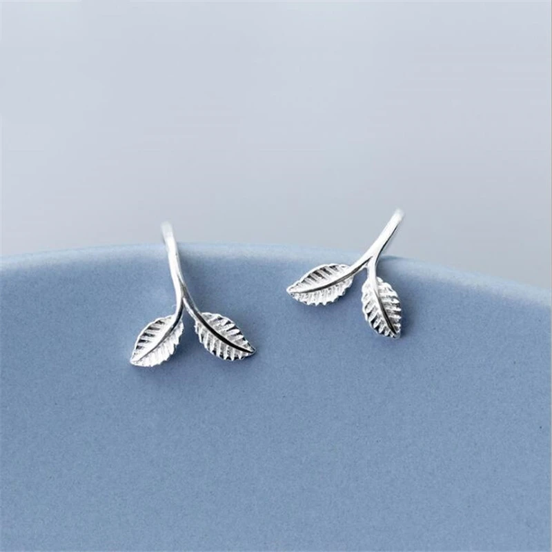 Creative Fashion Sweet Spring Fresh 925 Sterling Silver Jewelry Beautiful Leaves Germination Hook Women Dangle Earrings E294