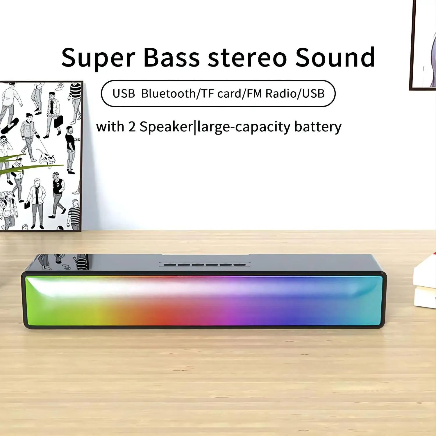 2022 Mới Thoáng Mát Đèn Nhiều Màu Sắc Siêu Trầm 2 Sừng 10W Loa Bluetooth Không Dây Gọi Cho Điện Thoại Máy Tính Soundbar Di Động