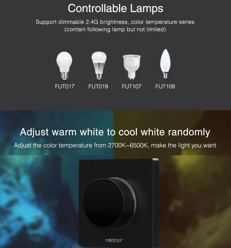 MiBoxer K1 K1-B Panel Sakelar Putar Pengendali Dimmable 3V Jarak Jauh Putih/Hitam