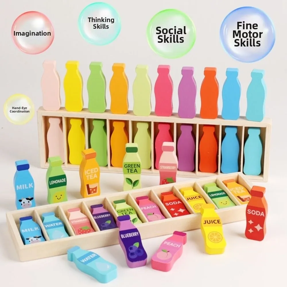 Creative Bottle Thinking Game Logical Thinking Beverage Theme Montessori Color Sorting Toys Innovative Thinking Memory Training