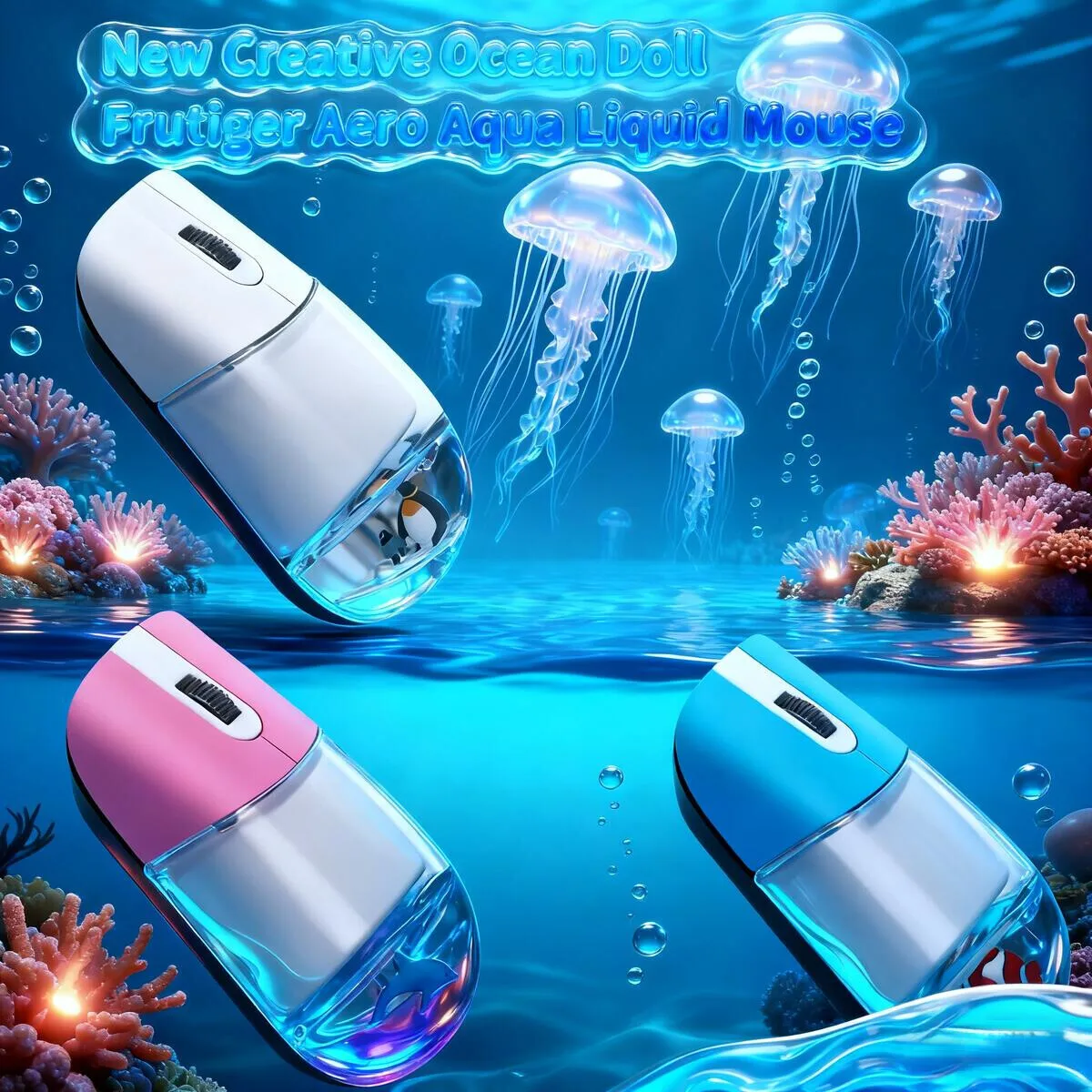 Creative Cute Floating Aquarium Animal 2.4 Wireless Mouse Ergonomics Mute Liquid Mice For PC Laptop Computer Accessoires Gifts — product photo 1 of 1