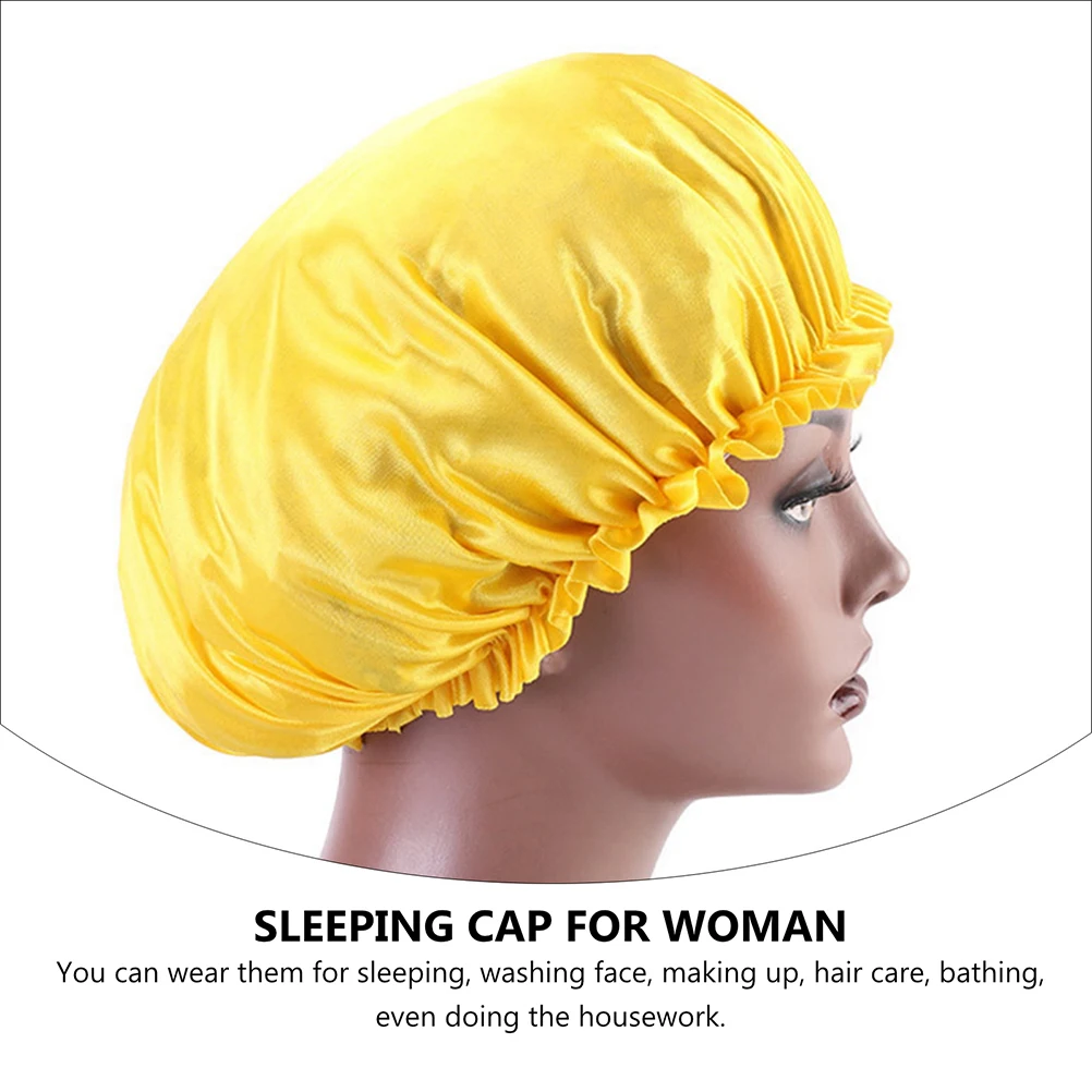 

2 Pcs Satin Bonnet Head Cover Round Sleeping Hat for Woman Care Bathing Housework Home Use