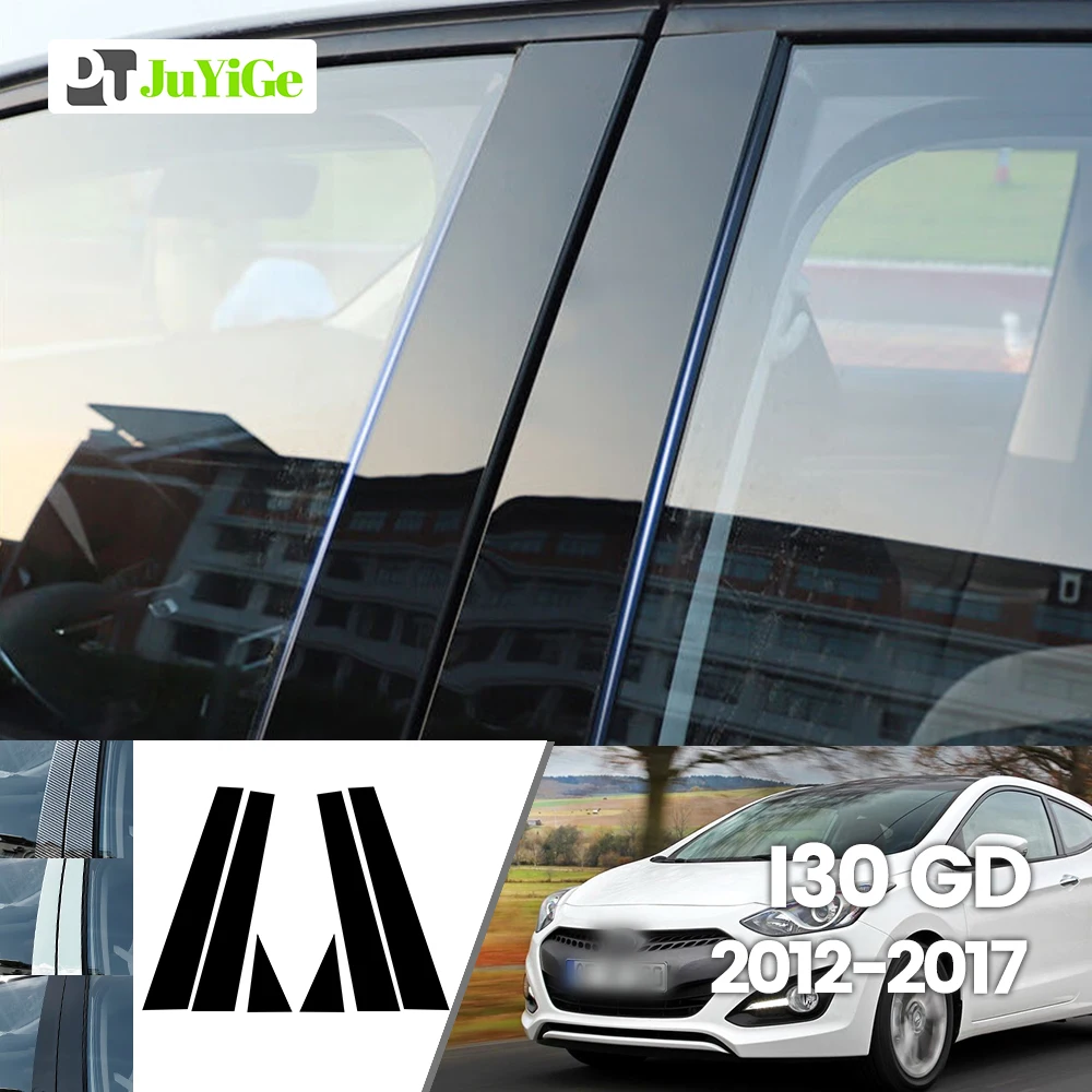 Dla Hyundai I30 GD 2012-2017 2013 2014 2015 2016 Jasna czarna naklejka z włókna węglowego na okno B C