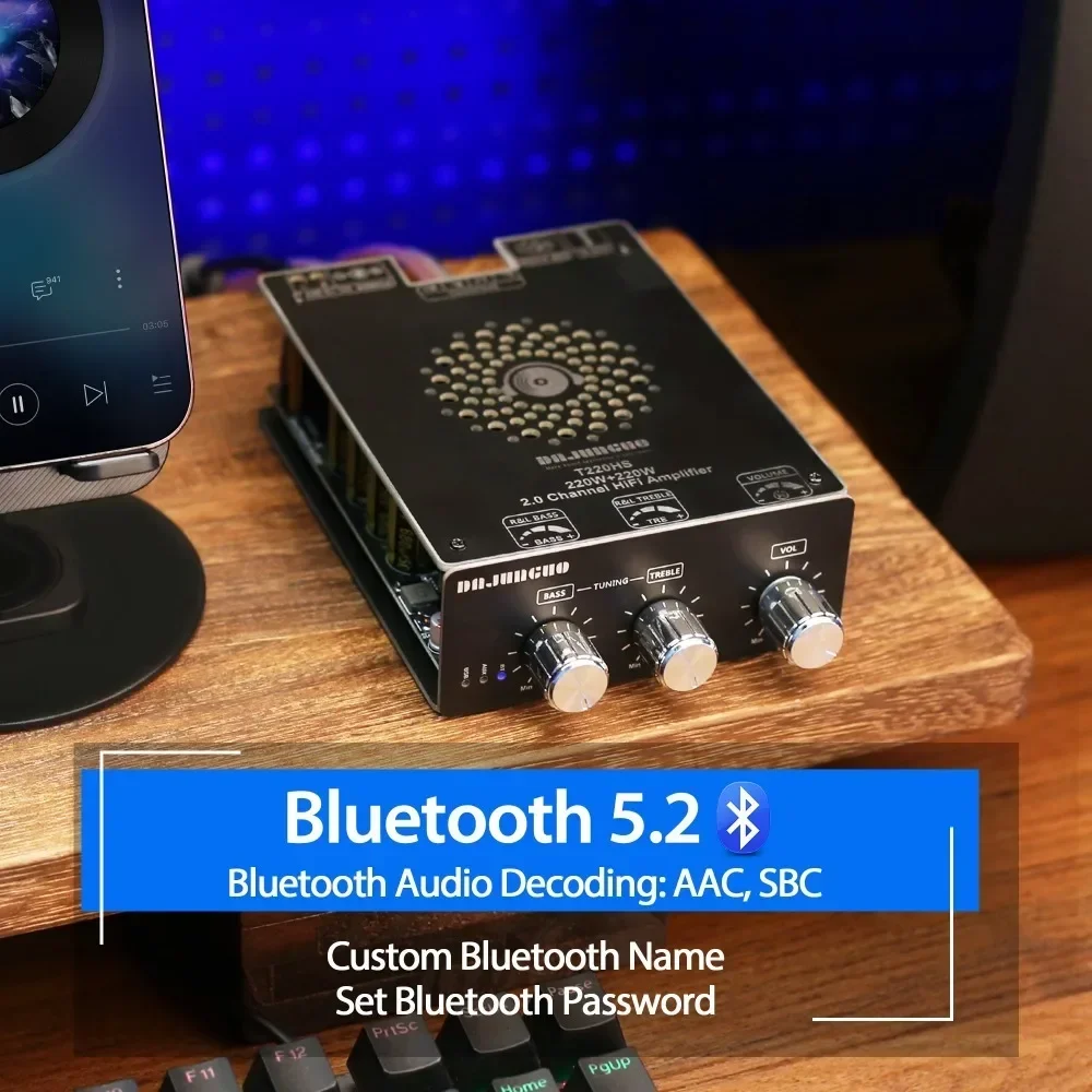 무손실 BT 오디오 앰프 보드 모듈, 스테레오 고주파 및 저주파 조정, 발열 레벨, T220H, 220W * 2, Tpa3251