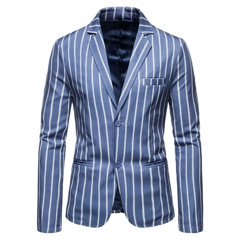 

Autumn New Foreign Trade Oversized Suit Jacket with European and American Fashion Stripes, Two Button Single Western Blue Top