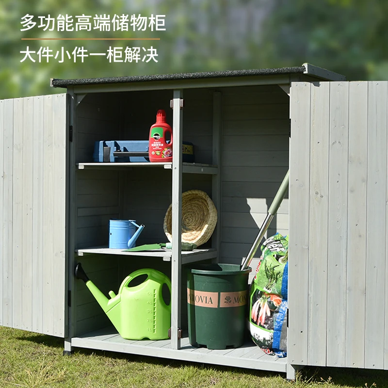 Outdoor storage cabinet, tool, glove box, multi-function, rainproof solid wood courtyard, garden, balcony, shovel, multi-layer