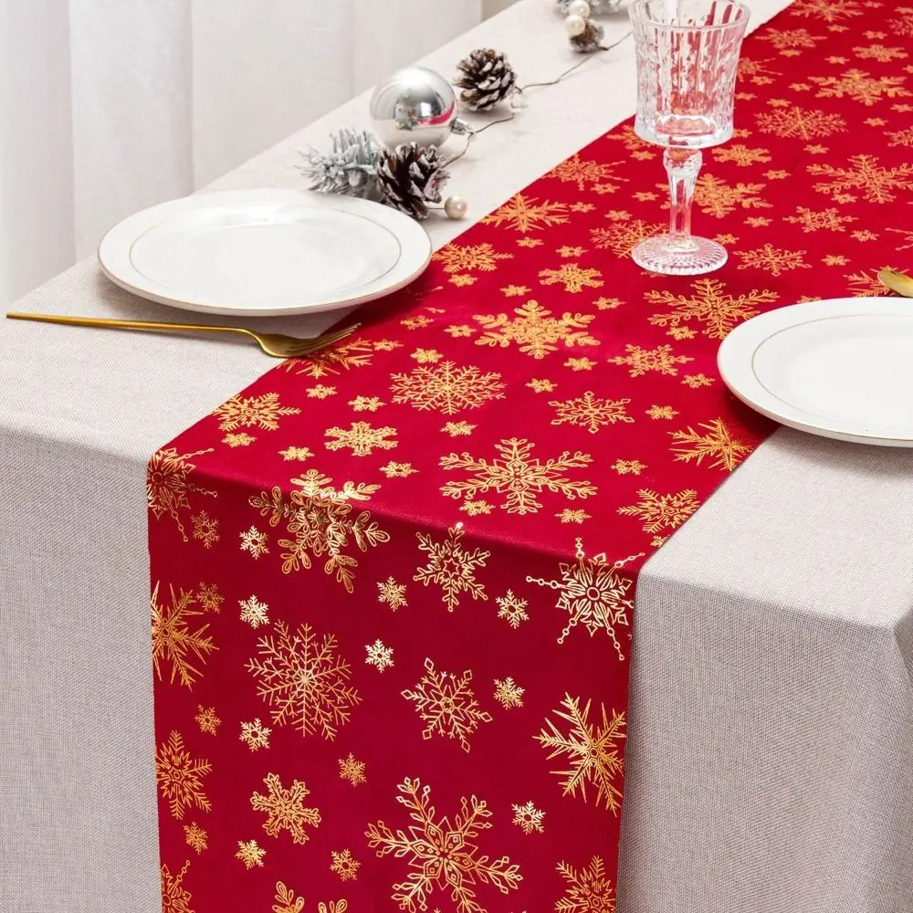 Table Runner Polyester Christmas Tablecloth Home Supplies Navidad Table Runner Snowflake Printed Table Flag Christmas Season