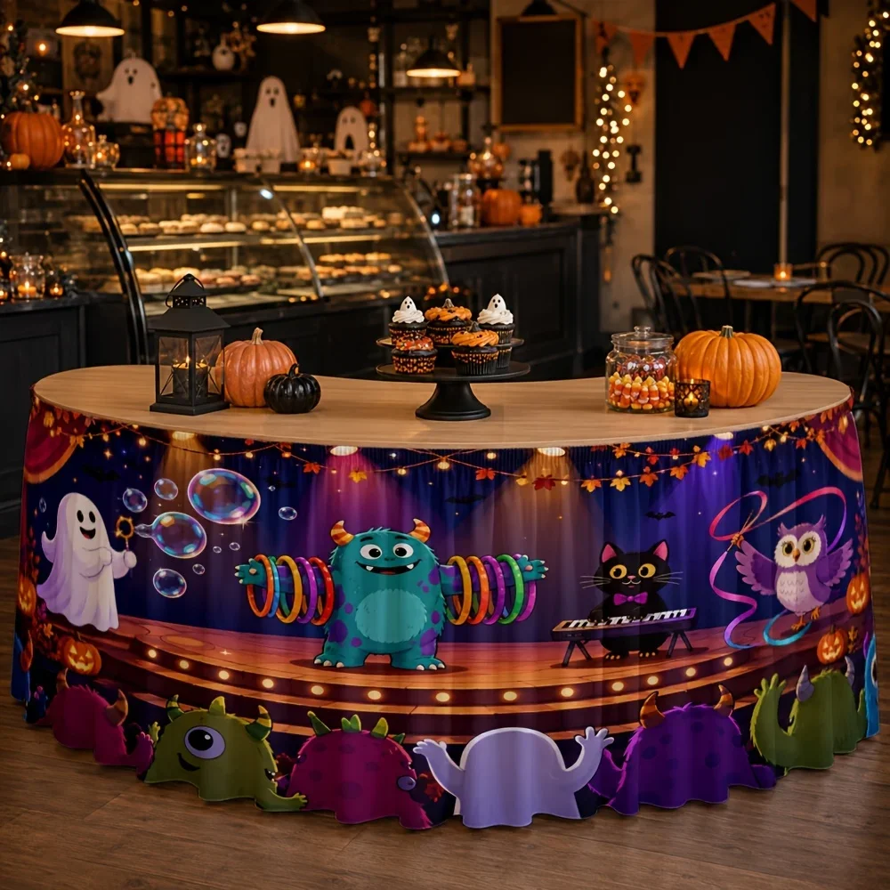 Party table skirt 1 piece Halloween monster party polyester festive scary fun colorful