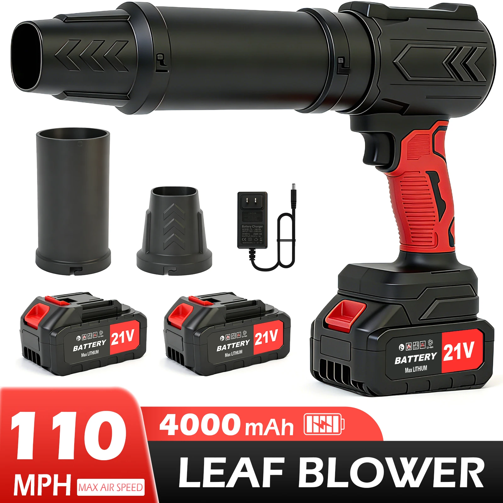 Electric Cordless Leaf Blower Lightweight Variable Speed Storm Gun 950000RPM with 2 x 4.0Ah Batteries and Charger for Dust Removal Snow Clearing and Yard Cleaning