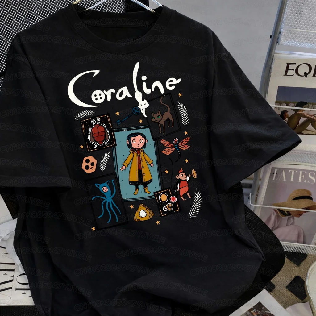 Summer Women Daily Casual Style Round-Neck Short-Sleeved Pattern T-Shirt Caroline Cartoon  Print Cute Holiday Halloween T-shirt