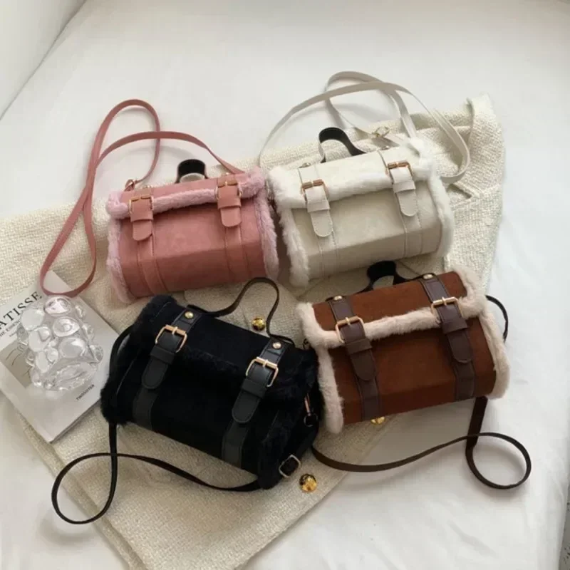 Lamb Wool Splicing Small Bag 2024 New Trend Versatile Handbag Fashionable Single Shoulder Crossbody Large Capacity Square Bags