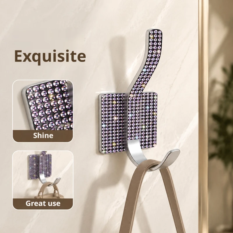 Diamond Inlaid Self Adhesive Hook No Drill Wall Mount Hanger Multi-purpose Household Storage Hook
