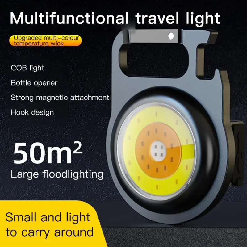 Outdoor COB Flashlight Portable Work Light Multifunctional Keychain USB Charging Emergency Lamp Camping Bright Tent Fishing Lamp