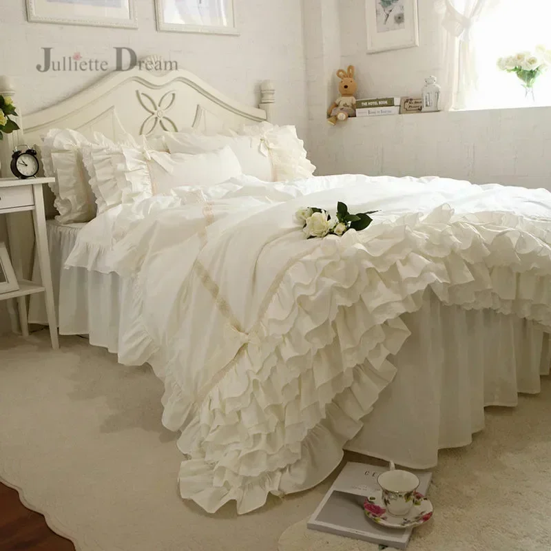 Luxury bed covers beige bedding set ruffle lace duvet covers European romantic bedding bed sheet bedspread home queen bed cover