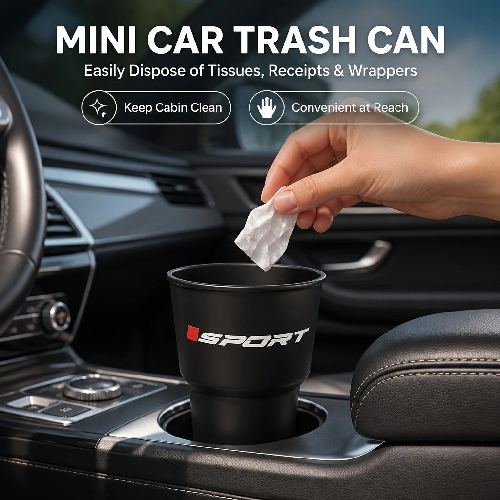 Universal Auto Small Trash Can Garbage Case Storage Box Coin Collection Sporty Style Car Interior Storage Accessories